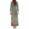 Kjoler For Damer Vintage Blomst Tunika Midjet Midi Kjole Sommer Casual 3/4 Ermet Kjole