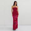 Damen trägerloses ärmelloses Maxikleid schmale Passform mittlere Leibhöhe sexy Blumenprint Meerjungfrauenkleid
