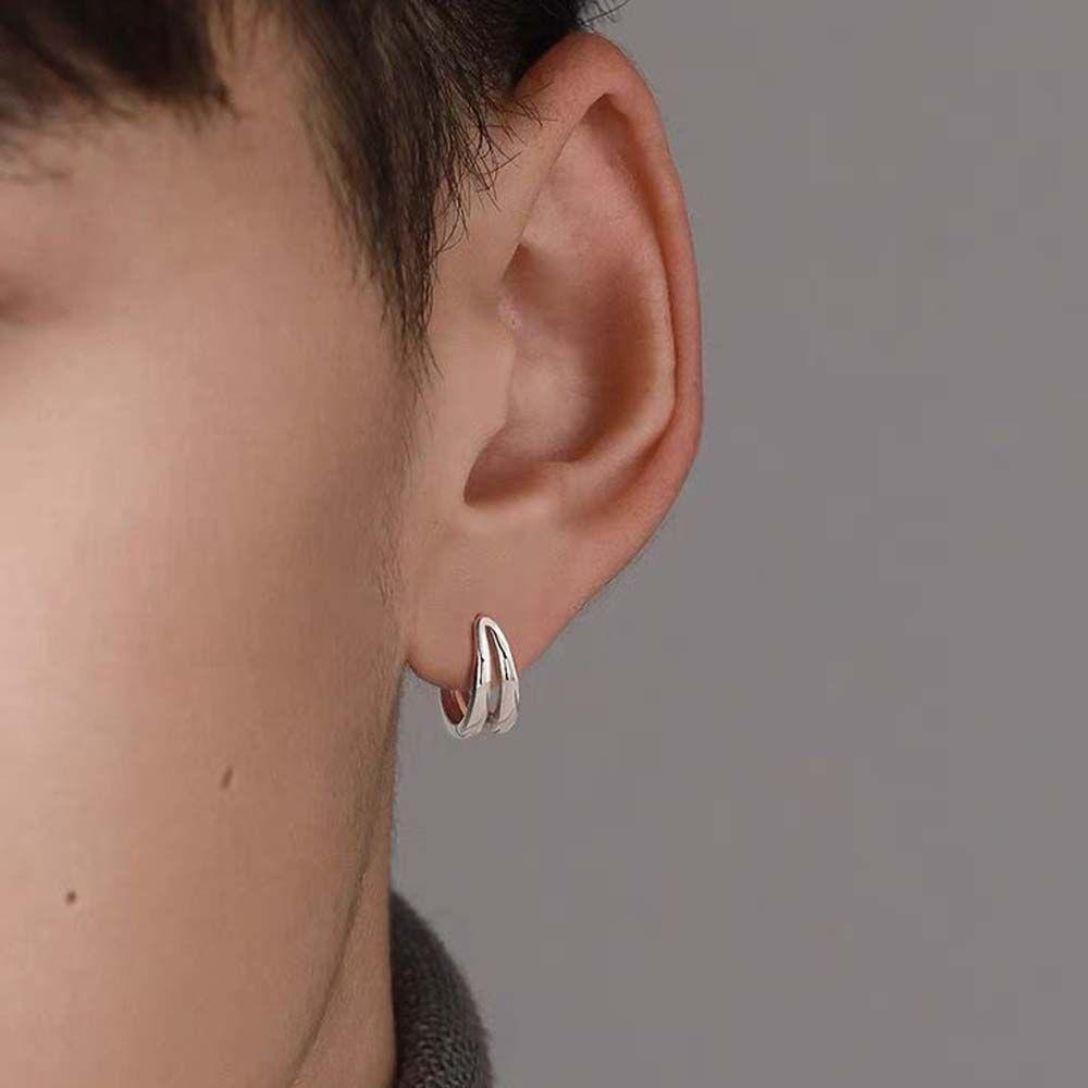 Color Double Circle Geometric Multi-layer Men Hoop Earrings Ear Studs Punk Jewelry Stud Earrings