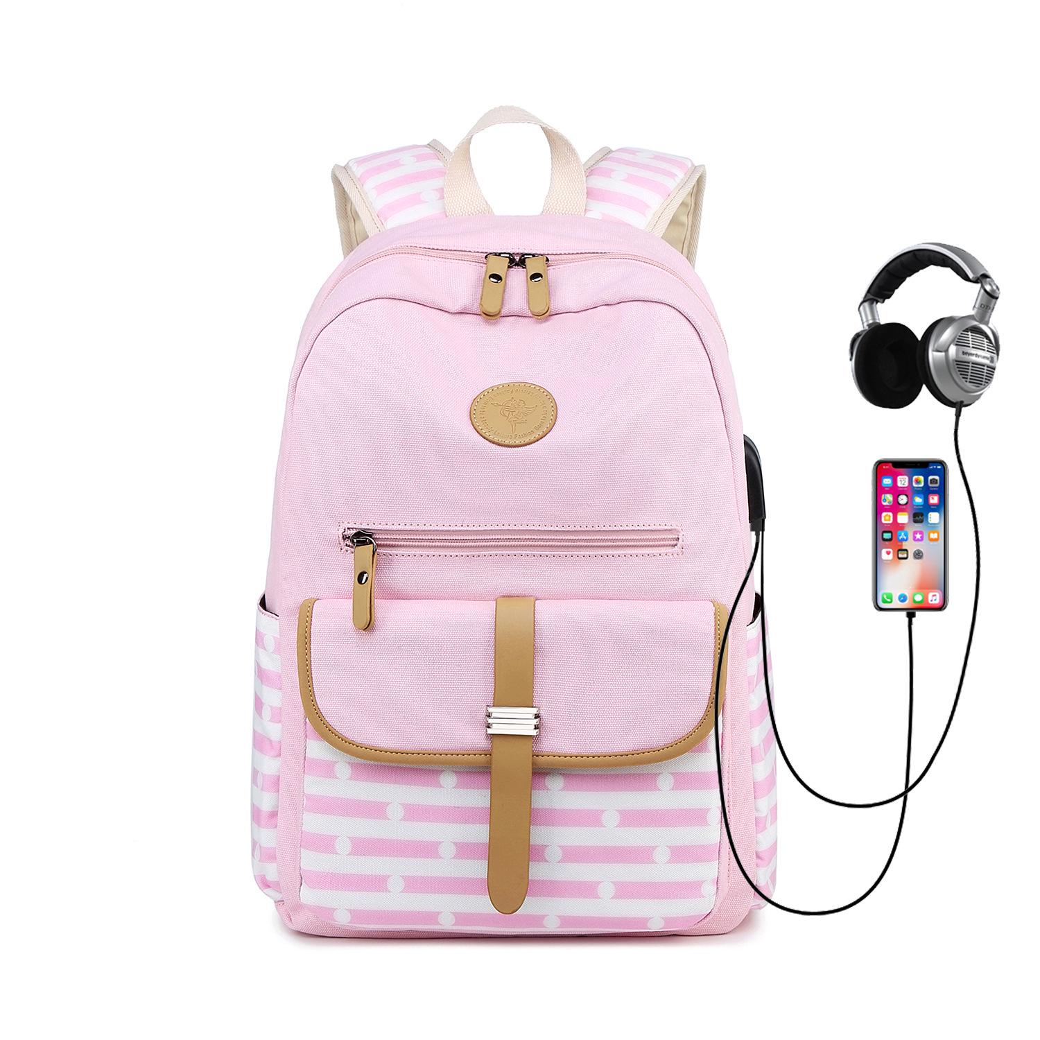 

2025 Women s Canvas Stripe Casual Backpack: Korean-Style High School & Middle School Student Bag