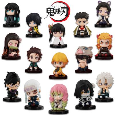 5-15 stuks Q Versie Demon Slayer Zittend Geest Poppetje Tanjiro Nidouzi Inosuke Zenizu Figuurlijk Speelgoed PVC Collectie Decoratie Model Cadeaus