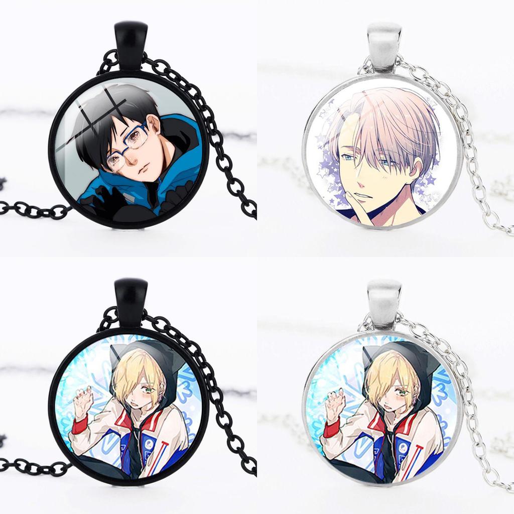 Round Acrylic Alloy Pendant Figure Pattern Necklace Unisex Chain