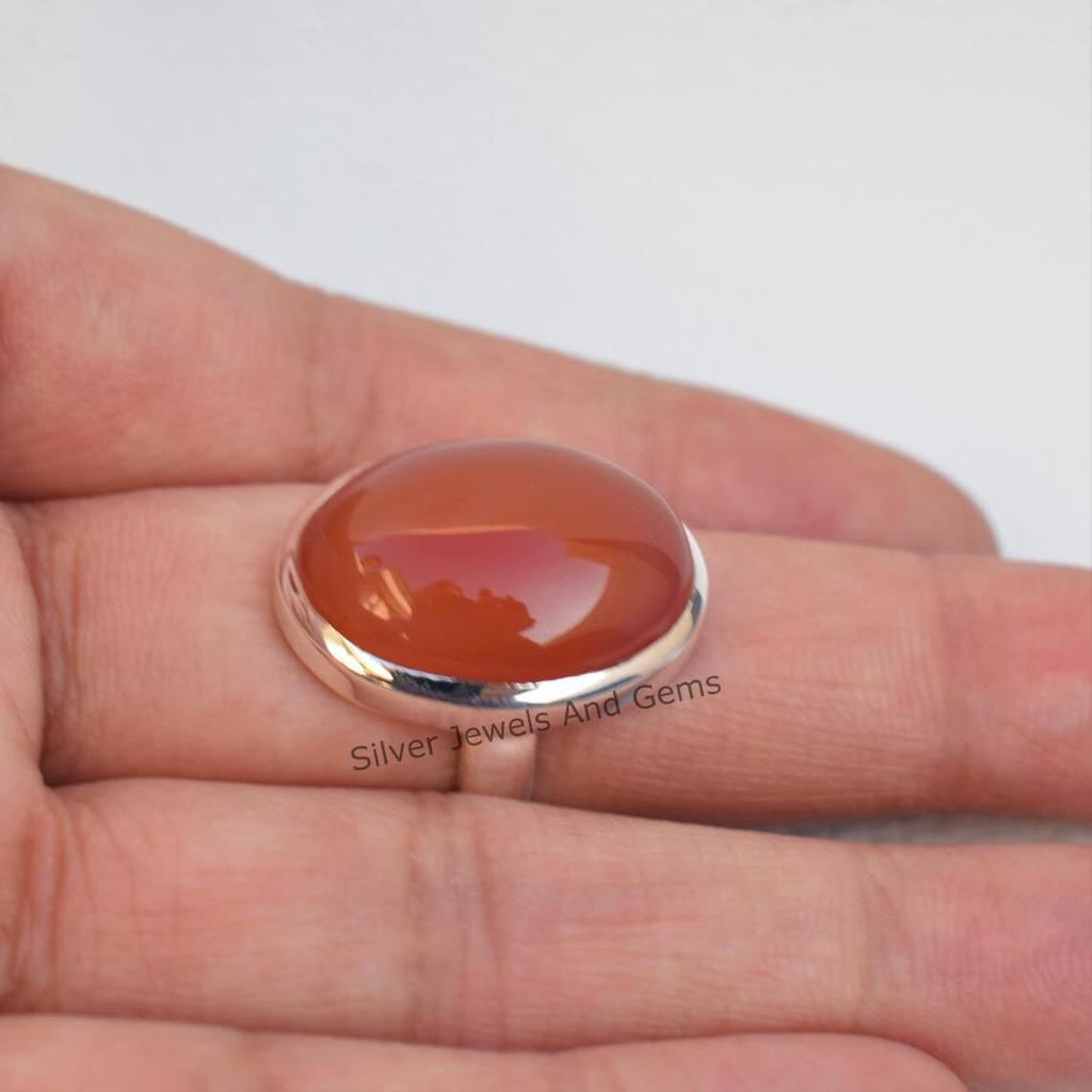 Natural Carnelian Ring, Handmade Ring, 925 Sterling Silver Ring, Gift for Her, Simple Oval Ring, Anniversary Gift, Gemstone Ring