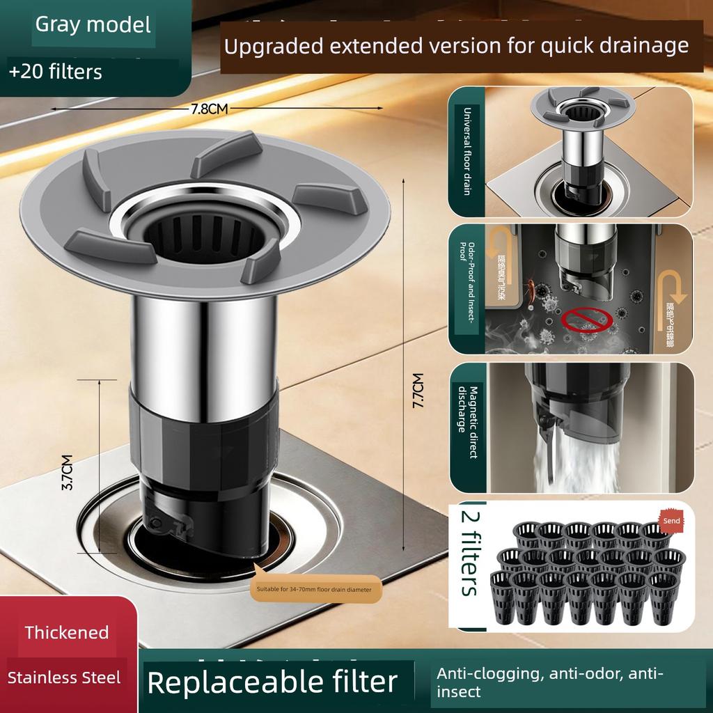 Floor Drain Deodorizer, Bathroom Anti-Odor Device, Anti-Insect Sewer Cover, Bathroom Drain Hair Catcher