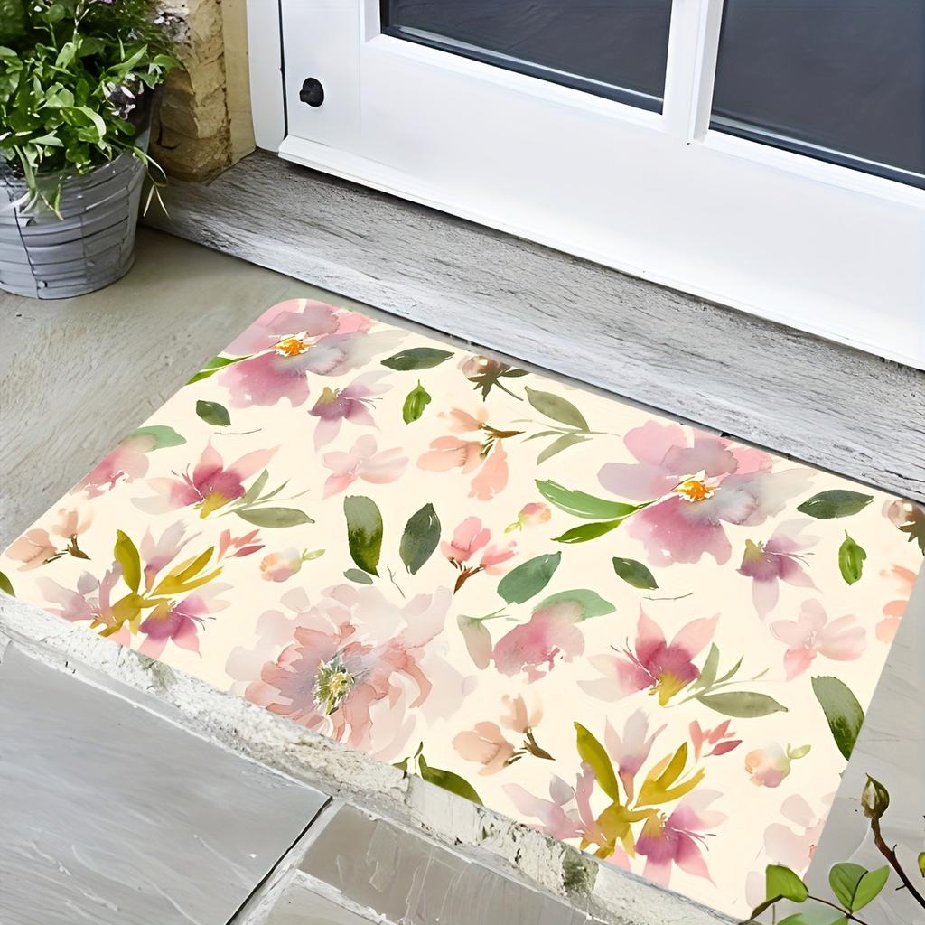 1PC Flower Pattern Kitchen Rugs Non-Slip Home Door Mats Pop Design Bathroom Rug Bath Mat Carpet for Home Sink Laundry Decor
