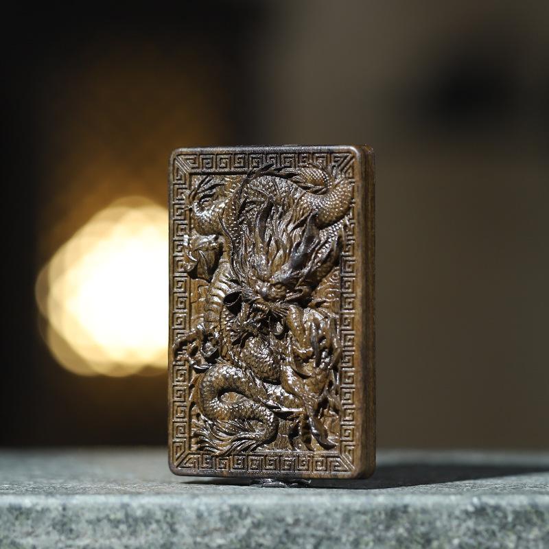 Bodhisattva Chess Agarwood Wood Carving: Dragon Soaring Pendant - Chinese Style Handheld Wooden Necklace.