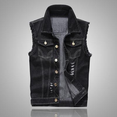 Vest Sleeveless Ripped Single-breasted Turn-down Collar Men Waistcoat for Daily Wear