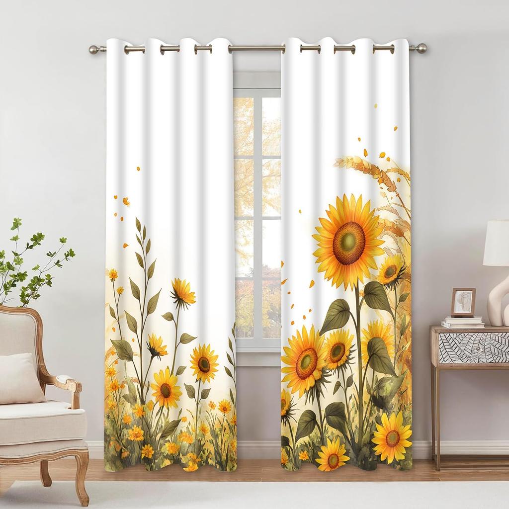 Sunflower Curta Floral Autumn Fall Yellow Sunflower Kitchen Curtain Summer Rustic Farmhouse Country Botanic Thanksgiving Boho Retro Blackout Drapes