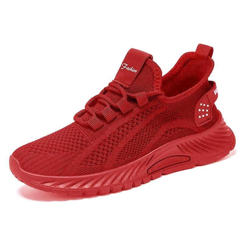 Shoes Women's New Sports Shoes Large Size Breathable Running Shoes Flying Woven Breathable Women's Shoes Shallow Mouth Lace-up Mesh Shoes