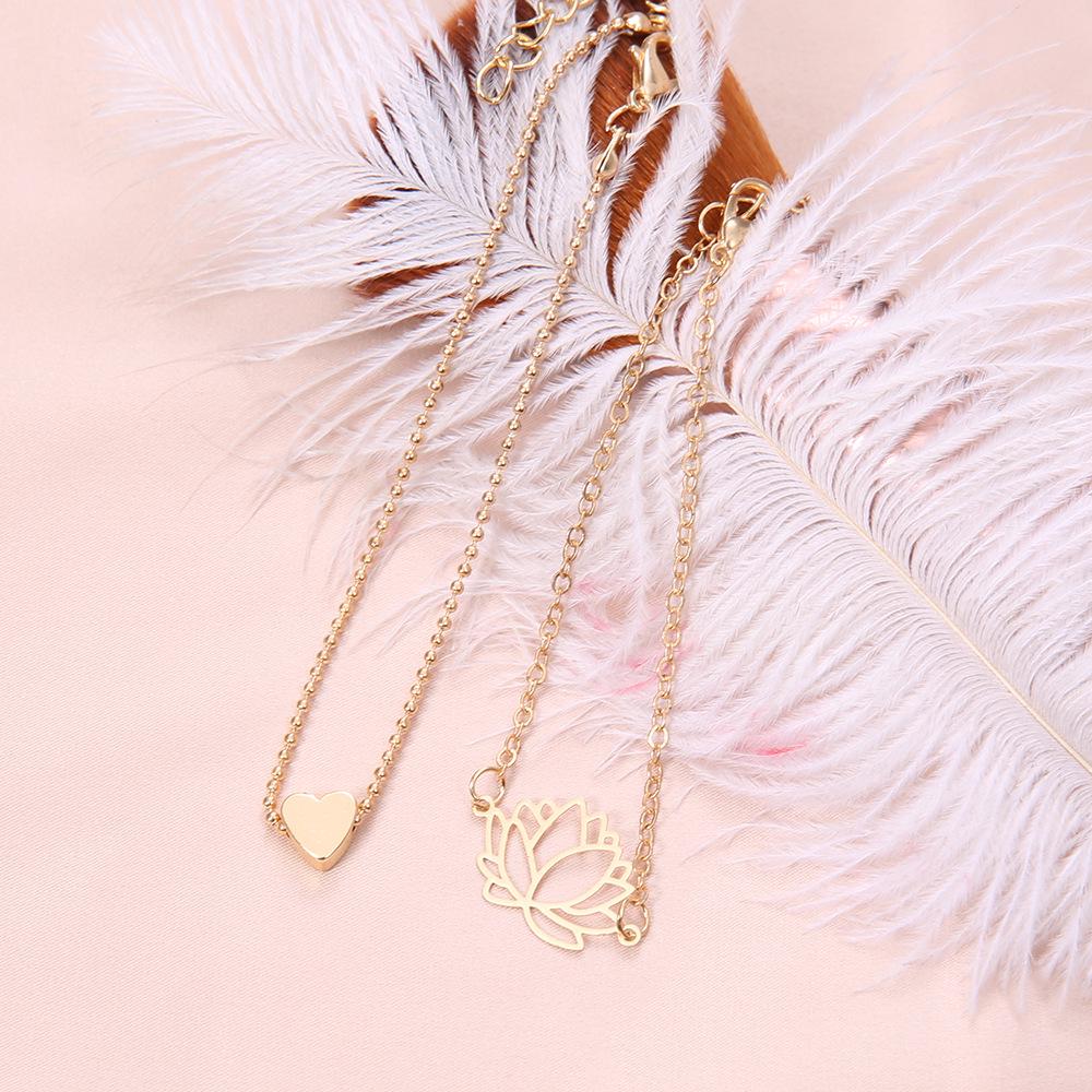 European & American Women's Hollow Lotus Heart Bangle Set - 2-Piece Bracelet