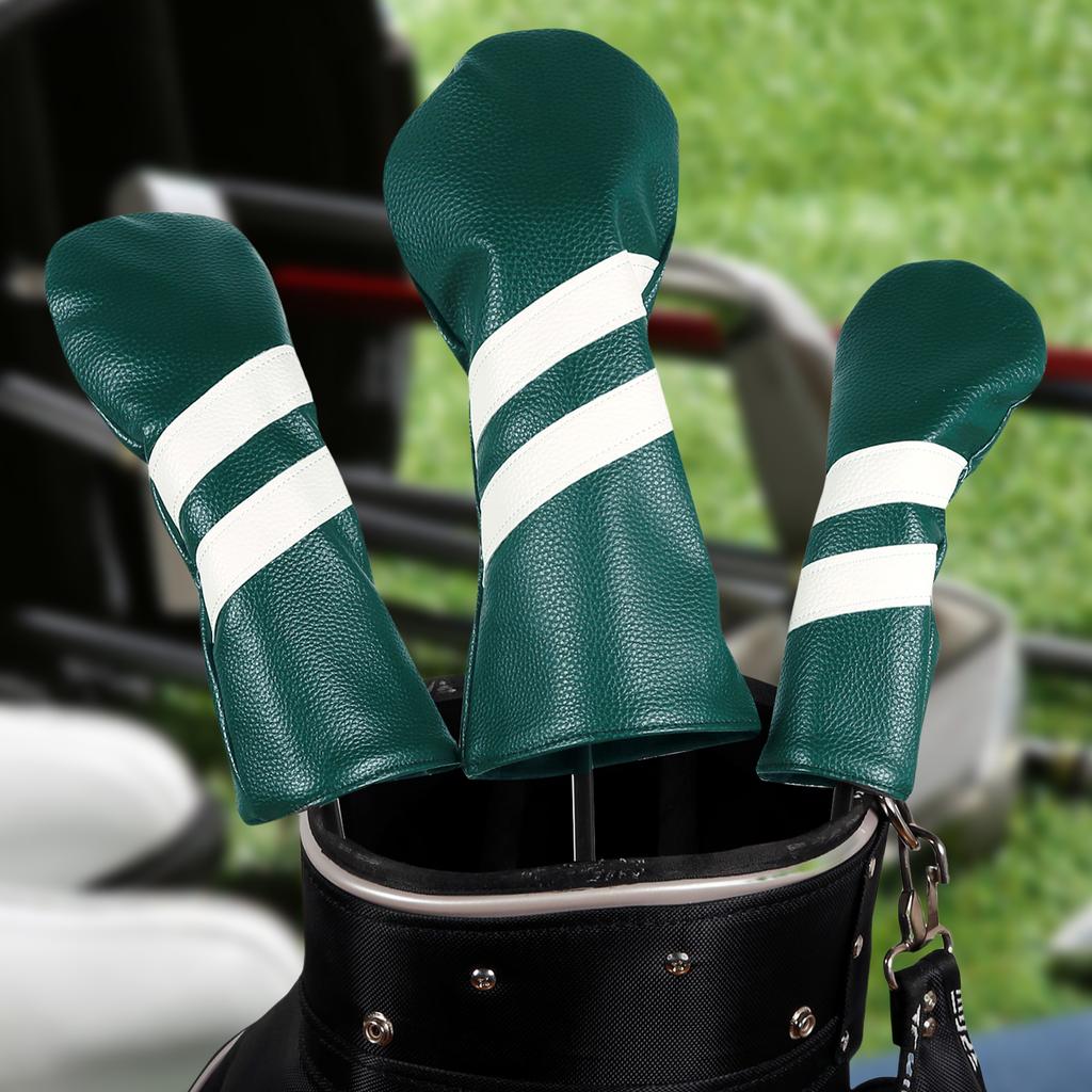 3Pcs PU Leather Golfs Club Head Cover Golfs Driver Headcover Stripe Pattern Fairway Wood Headcover Hybrids Head Cover
