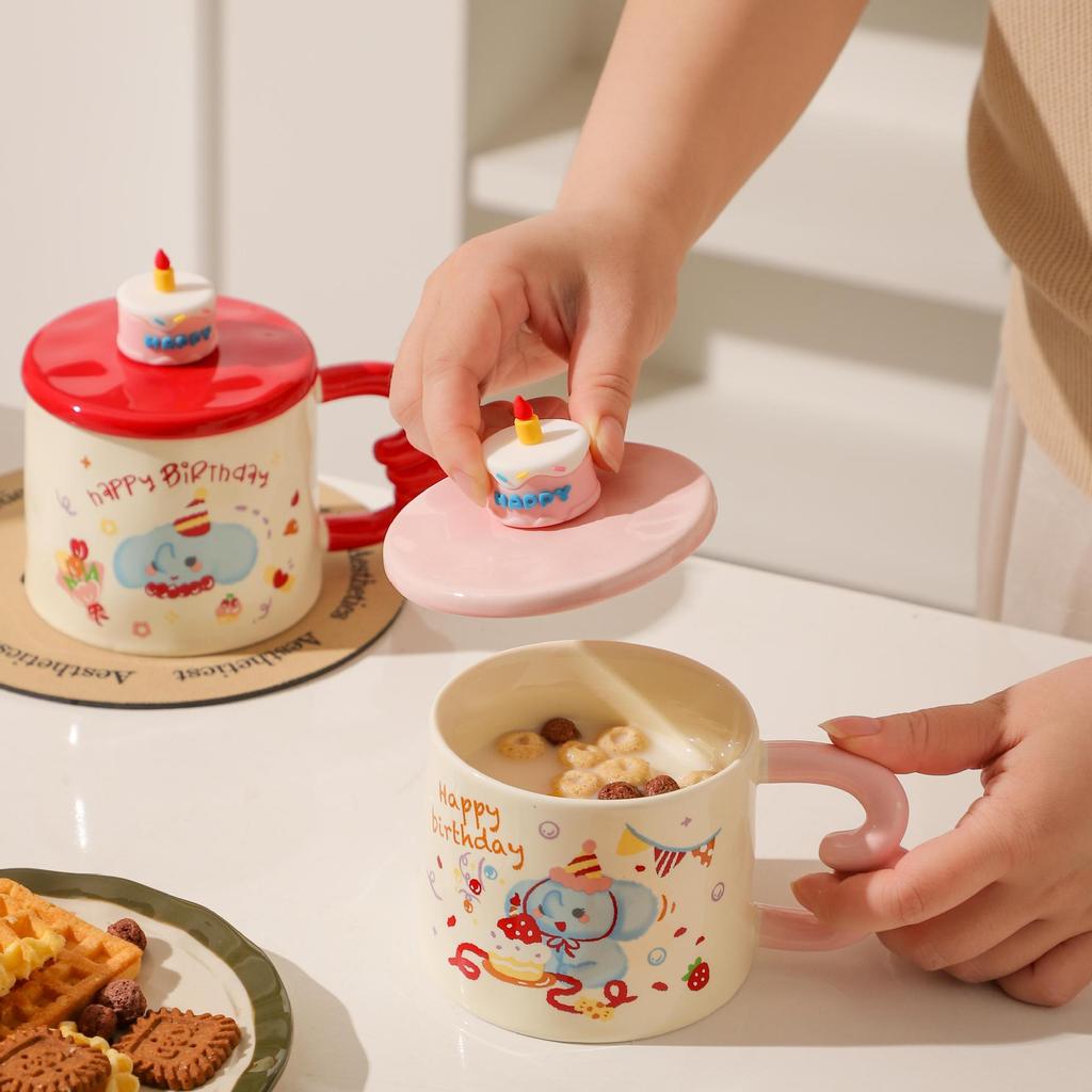 Cartoon Ceramic Cup with Lid High Value Mug Cute Girl Heart Water Cup Souvenir Gift Cup Student Drinking Water Cup