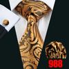 Hi-Tie Mens Golden Silk Tie Business Wedding Necktie Hanky Cufflinks