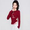 Autumn new side hollow design sweet and cool spicy girl print exposed navel long sleeved T-shirt