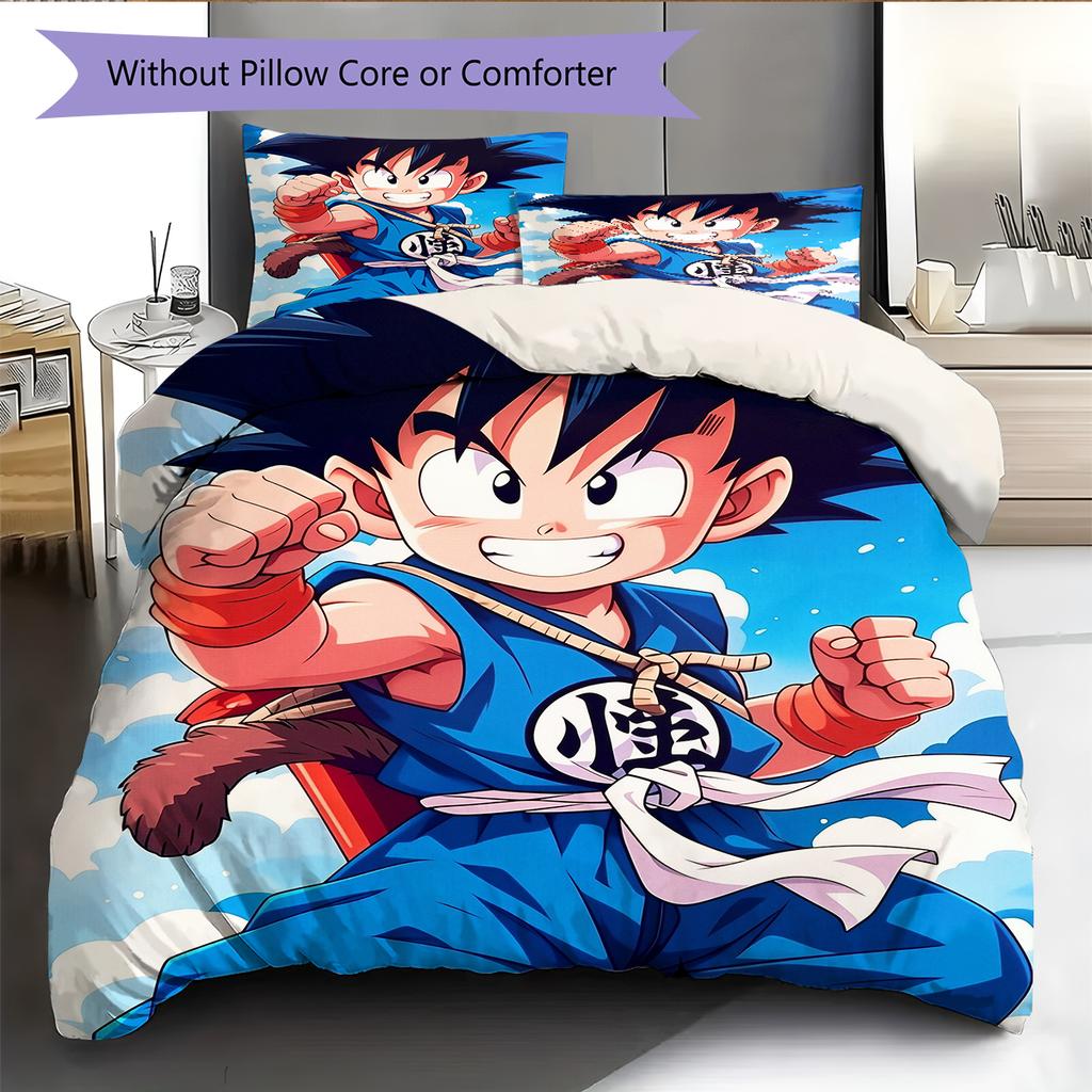 Dragon Ball Character Son Goku Pattern Bedding Home Decoration Birthday Gift (1 * Duvet Cover + 2 * Pillowcase, Without Core)