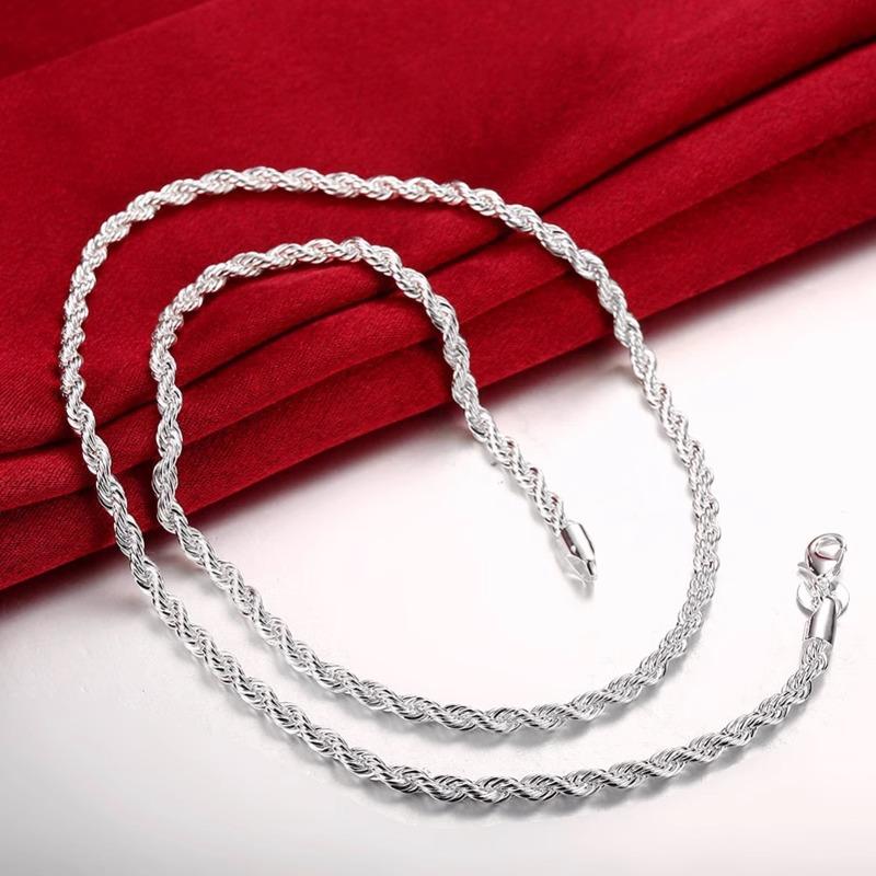 4mm Fashionable Fried Dough Twists Necklace Zircon Men's and Women's Necklace Bracelet 2-piece Set