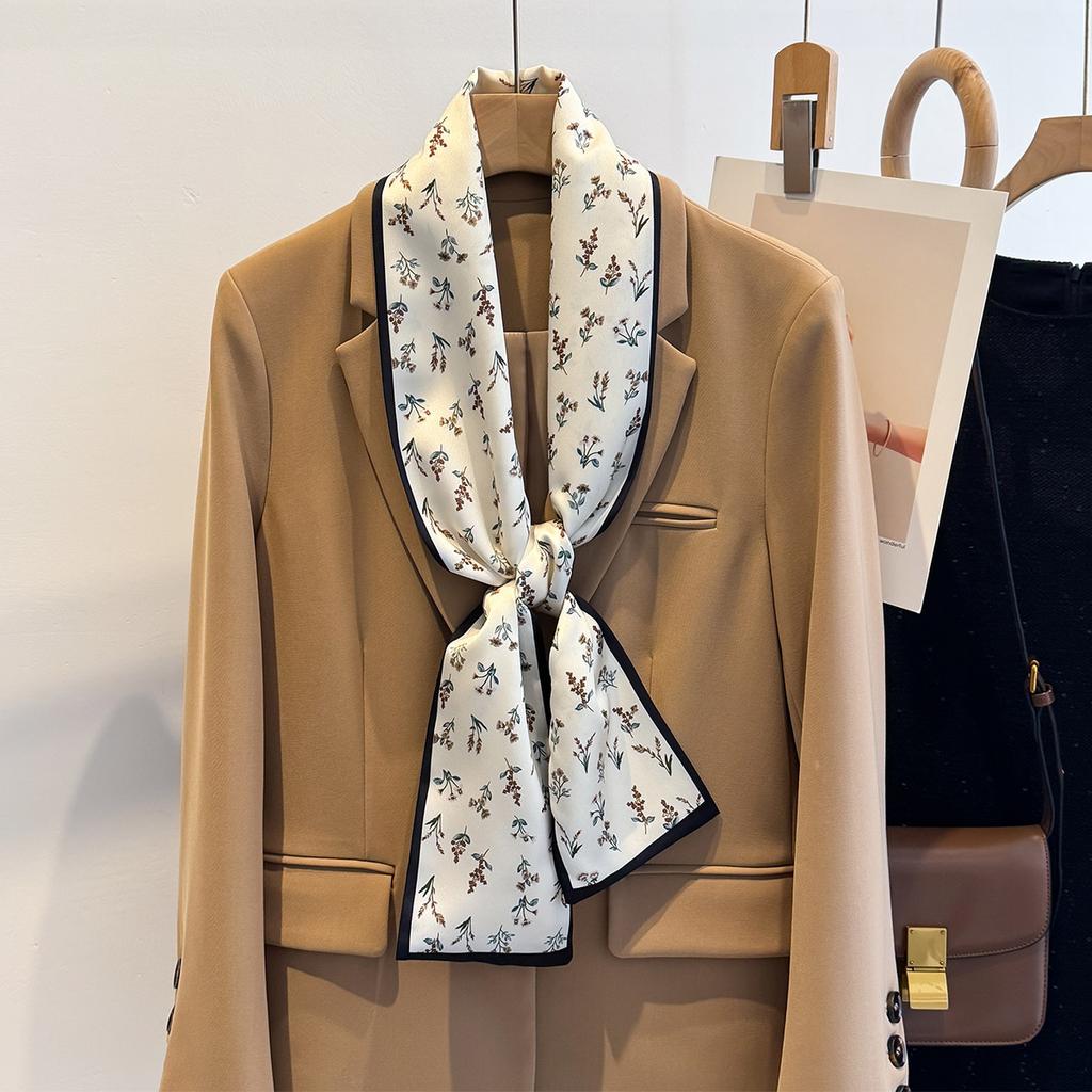 Spring and Autumn and Summer Korean Style Floral Fashion Long Scarf Women's Decorative Scarf Professional Scarf Tied Hair Streamer