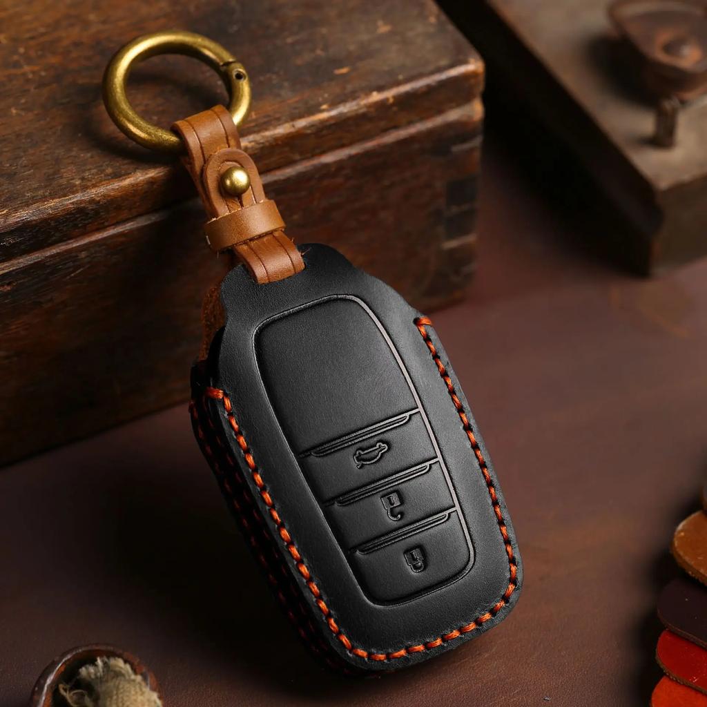 Genuine Leather Car Key Fob Case for Toyota Camry Corolla Avalon C-HR RAV4 Fortuner Key Cover Protector 2/3 Button Black Brown