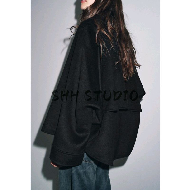 Fall New Arrival Women's Lapel Long Sleeves Loose Woolen Blended Back Patchwork Design Zipper Outwear 8491245