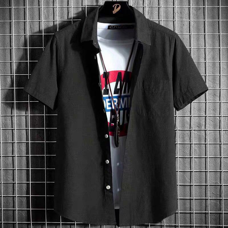 Men's Summer Casual Short-Sleeve Korean-Style White Oxford Shirt with Three-Quarter Sleeves