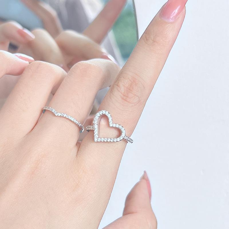 Love Simple Diamond-Set Zir*****Pening Simple Fashion Light Luxury High-End Niche Design Index Finger Combination Ring Women
