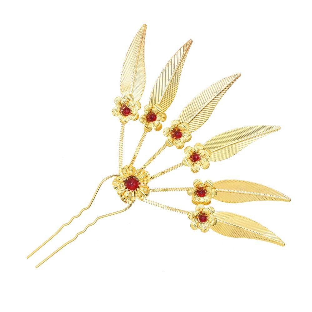 Ancient Thai Hair Sticks Rhinestone Golden Hair Fork Retro U-shaped Hairpin  Hanfu