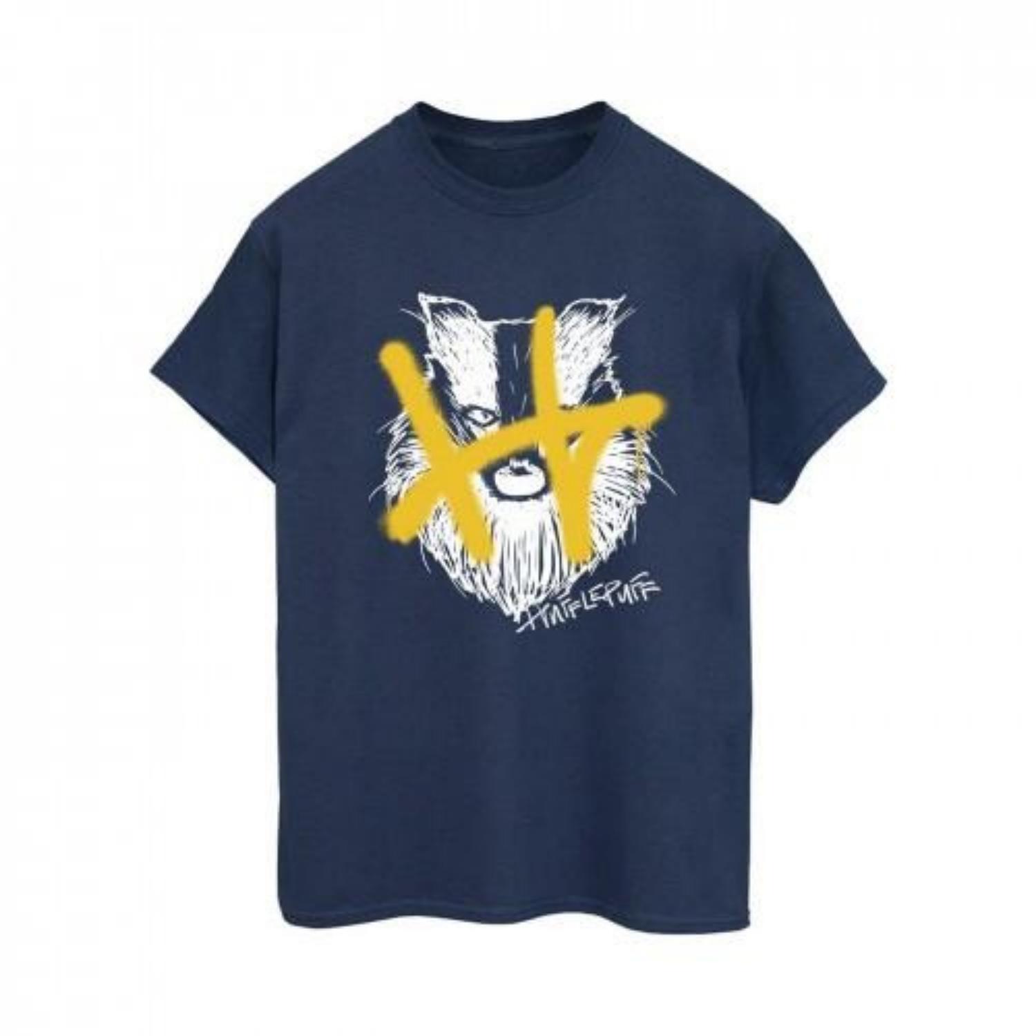 

HARRY POTTER Womens_Ladies Hufflepuff Pop Spray Cotton Boyfriend T-Shirt S чёрный