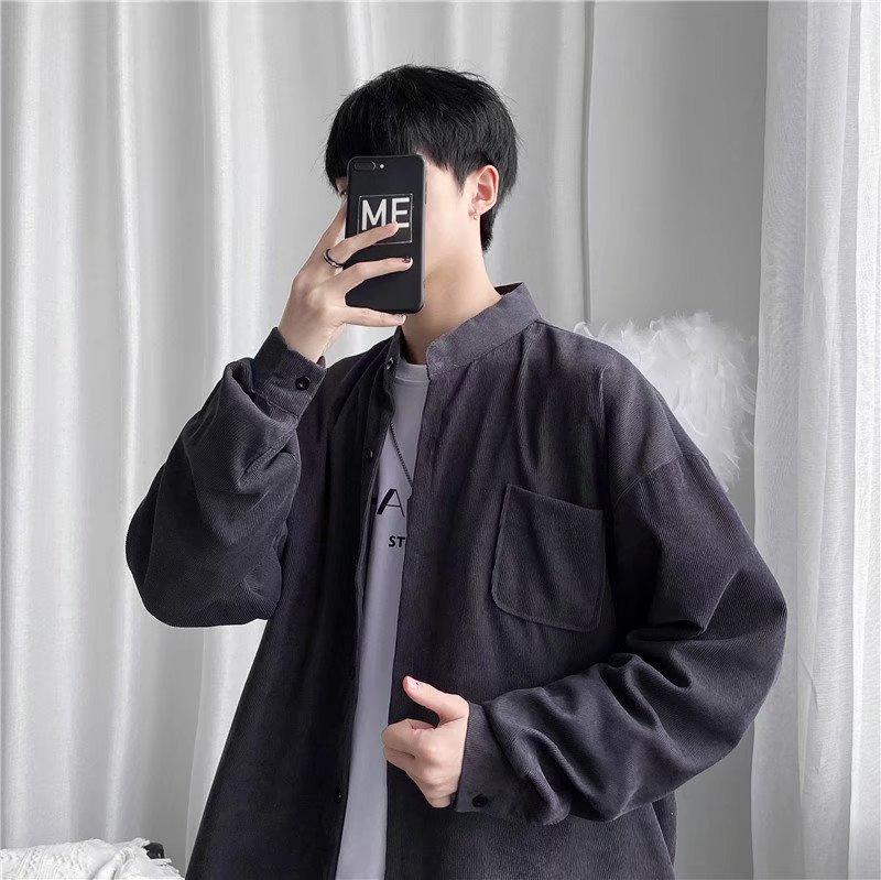 Men's Retro Corduroy Stand-Up Collar Shirt Jacket - Long-Sleeve Casual Trend for Spring & Autumn