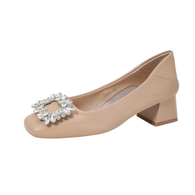 

Fashion Luxury Women Genuine Leather High Heel Shoes Ladies Crystal Buckle Pumps OL Office Block Heeled Tacones Femme Party Brides Shoes 34 абрикосовый