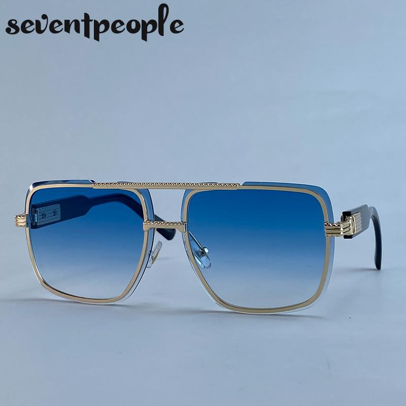 Steampunk Oversized Square Sunglasses Men Luxury Brand Vintage Metal Double Beam Punk Sun Glasses For Male Classic Shades