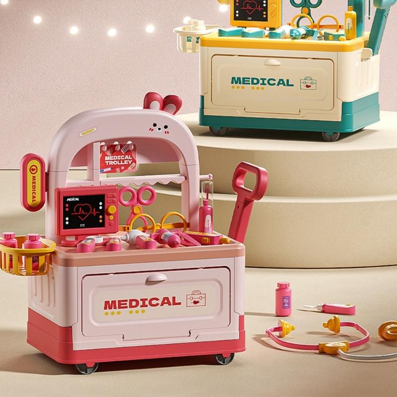 Pädagogisches Medizin-Rollenspielset Realistische Arztkoffer Medizinwagen Werkzeug und Zubehör für Kinderunterhaltung