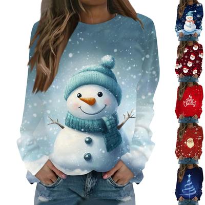 Women's Casual Fashion Christmas Print Long Sleeve O Neck Pullover Top Blouse Sweatshirt
