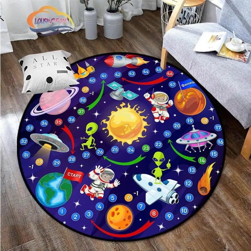Space Universe Vector Ufo and Many Planets In Galaxy Round Bedroom Floor Mat Cosmos  solar system pattern Decoration Carpets