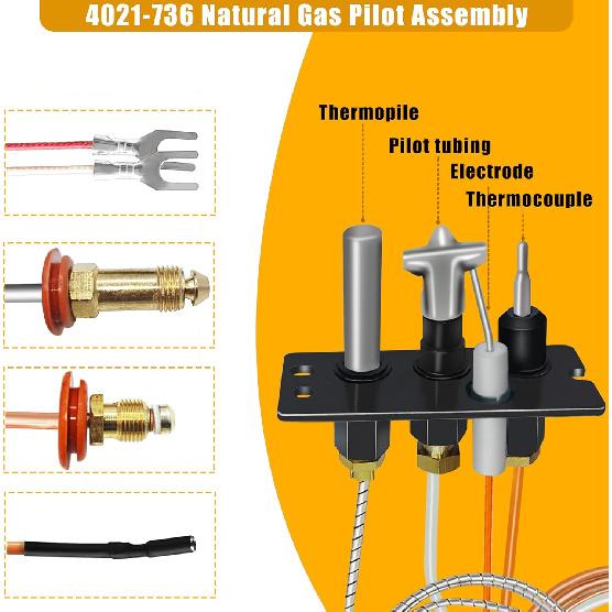 4021-736 Pilot Assembly, 485-510A Natural Gas Kits for Heatilator, Heat N Glo, Quadrafire Fireplaces Replacement 2103-010, Fireplace with Thermopile,