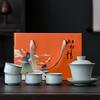 Conjunto de Chá Gongfu Chinês Ru Kiln de Luxo Bule de Cerâmica com Xícaras Caixa de Presente Cerimônia do Chá para Casa e Escritório