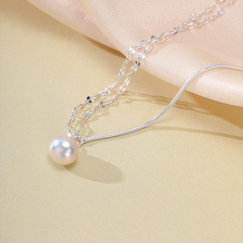 Colier cu Lanț Dublu pentru Buze și Perle pentru Femei, Toamnă și Iarnă, Temperament, Strălucitor, Lanț pentru Claviculă, Lanț Mic Parfumat pentru Gât