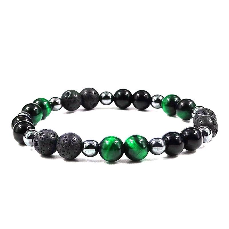 Unisex Tiger Eye & Volcanic Stone Elastic Bracelet - Natural Stone Jewelry for Couples