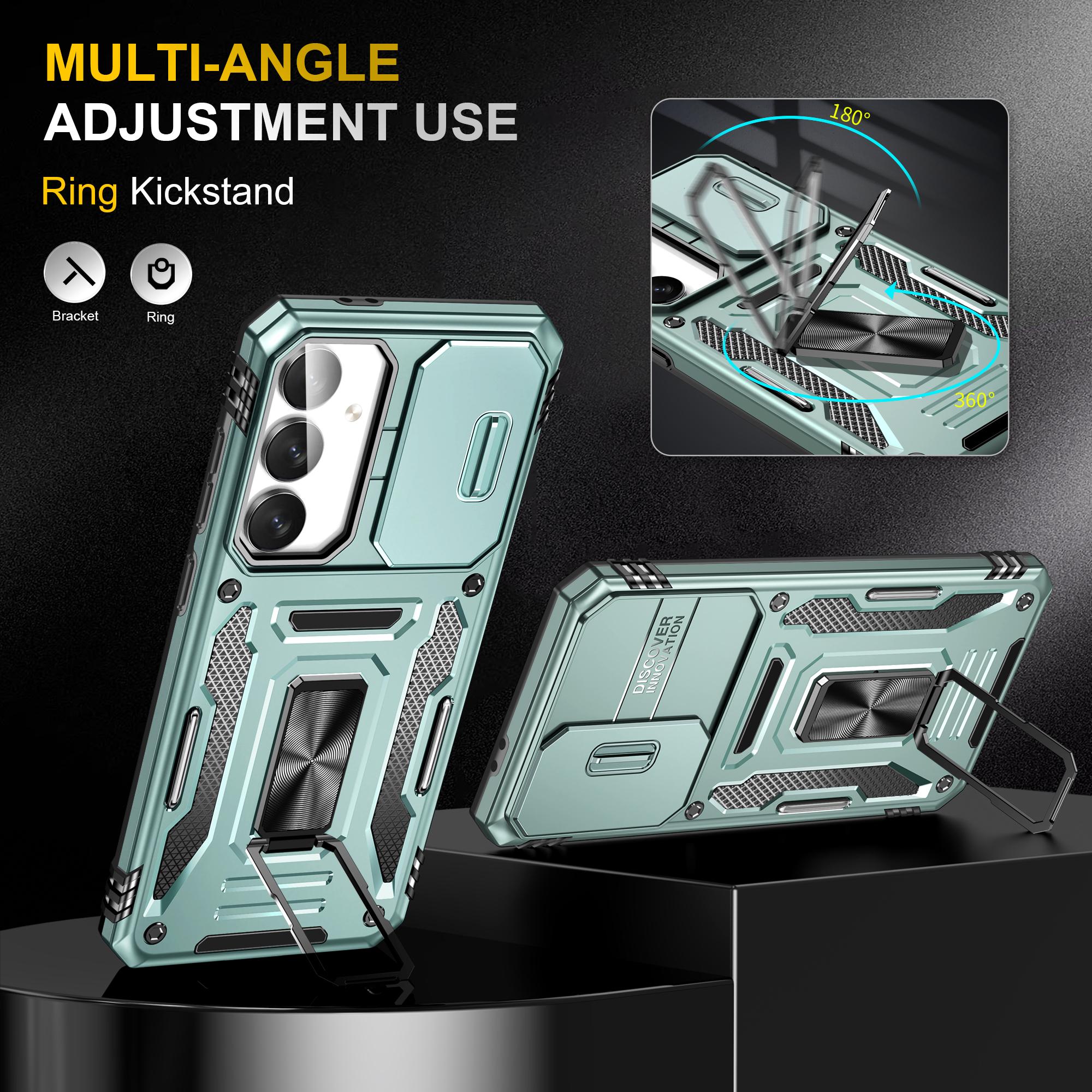 

Armor Series For Samsung Galaxy S24 FE Case Kickstand Slide Lens Lid PC+TPU Drop-Proof Phone Cover Grey