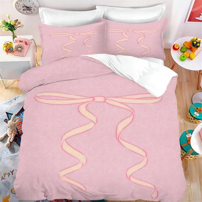 Lovely Bow Carton Anime Soft Duvet Cover Set Kawai Holiday Gifts Comfortable Quilt Covers Pilowcase Set Children Kids Beding Set Decor Quen King-Sized