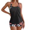 2024 Europejski i Amerykański Damski Czarny Rozdzielny Strój Tankini z Seksownym Wyszczuplającym Nadrukiem i Płaskimi Szortami Kąpielowymi