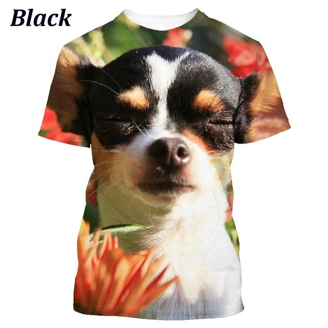 Summer Fashion 3d Male and Female Animal Dog Chihuahua T-shirt Short Sleeve Top Cute