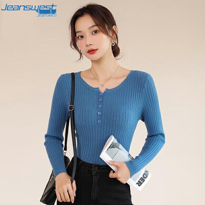 

JEANSWEST Женская трикотажная футболка с длинным рукавом и круглым вырезом One Size