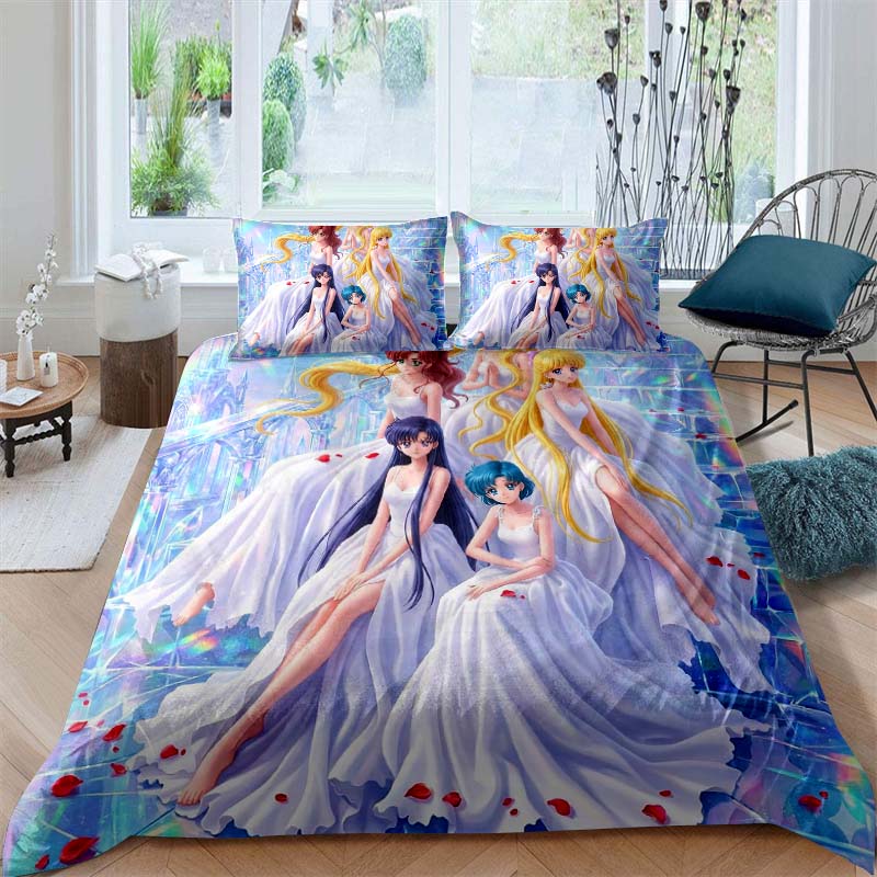 Anime/cartoon Style Tsukino Usagi Three-piece Luxury Bedding Set, Including Large and King Sizes, Perfect As A Holiday Gift.01