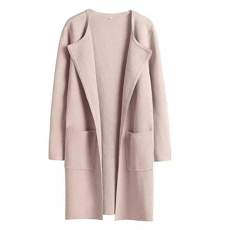 Woolen Coat Women's Flip Collar Large Pocket Long Sleeved Cardigan Solid Color Coat Warm and Loose Casual Top Commute New Fashion Autumn