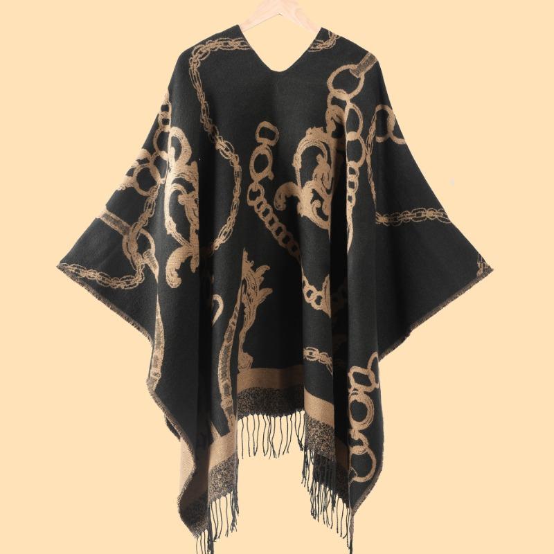 New Product Women's Autumn and Winter Warm Scarf Shawl Cape Fashion Jacquard Fringed Cape Office Warm Blanket