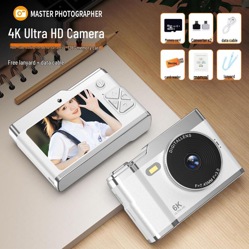 High-Definition Dual Lens Digital Camera for Students - Retro CCD Design