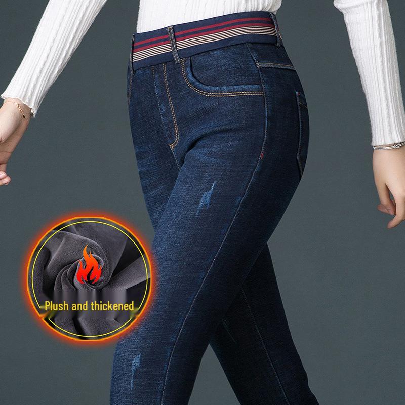 Women s Winter Velvet Jeans: High Waist, Skinny, Stretch, Plus Size, Warm for Middle-Aged Mothers S