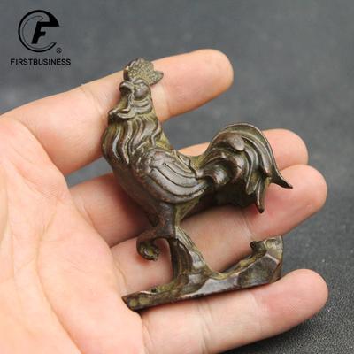 Antique Copper Blessing Cock Figurines Miniatures Desktop Ornament Vintage Lucky Animal Chicken Statue Decors Crafts Accessories