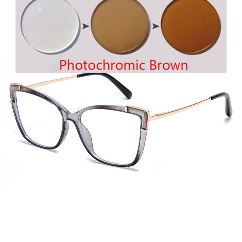 Blue Light Blocker Cat Eye Nearsighted Glasses For Women 1.56 Single Lens Myopia Photochromic Eyeglasses 0 -0.5 -0.75 To -6.0