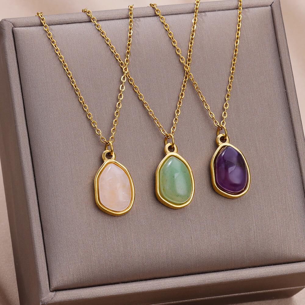 Natural Healing Crystal Necklace Stainless steel Necklace Colorful Crystal Irregular Healing Crystal Pendant Necklaces for Women